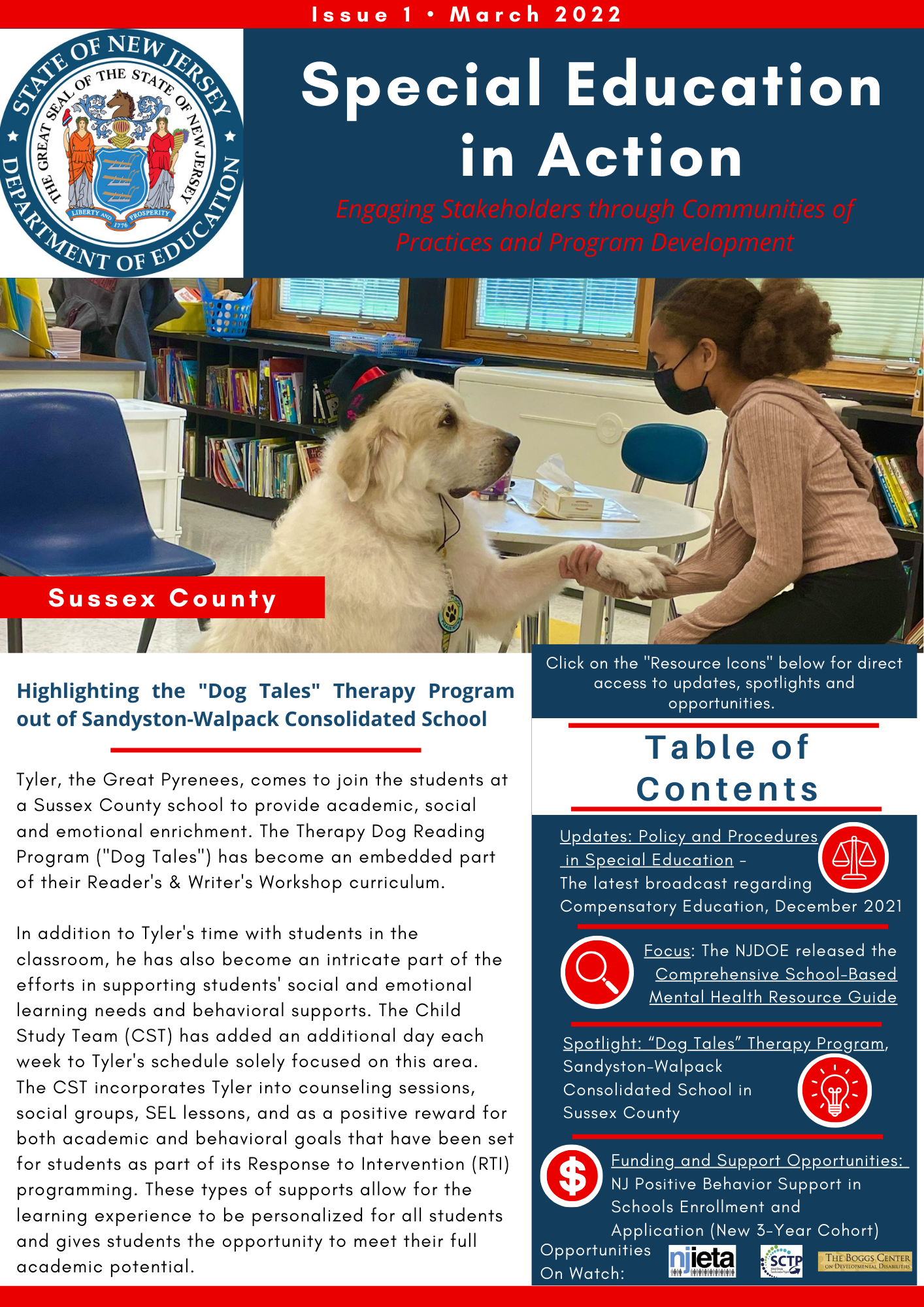 The cover of the 1st issued newsletter for special education in action